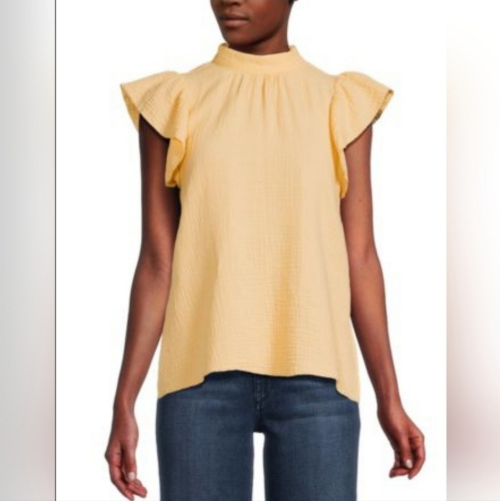 JOE'S JEANS Gauze Flutter Sleeve Apricot Top - Picture 1 of 9